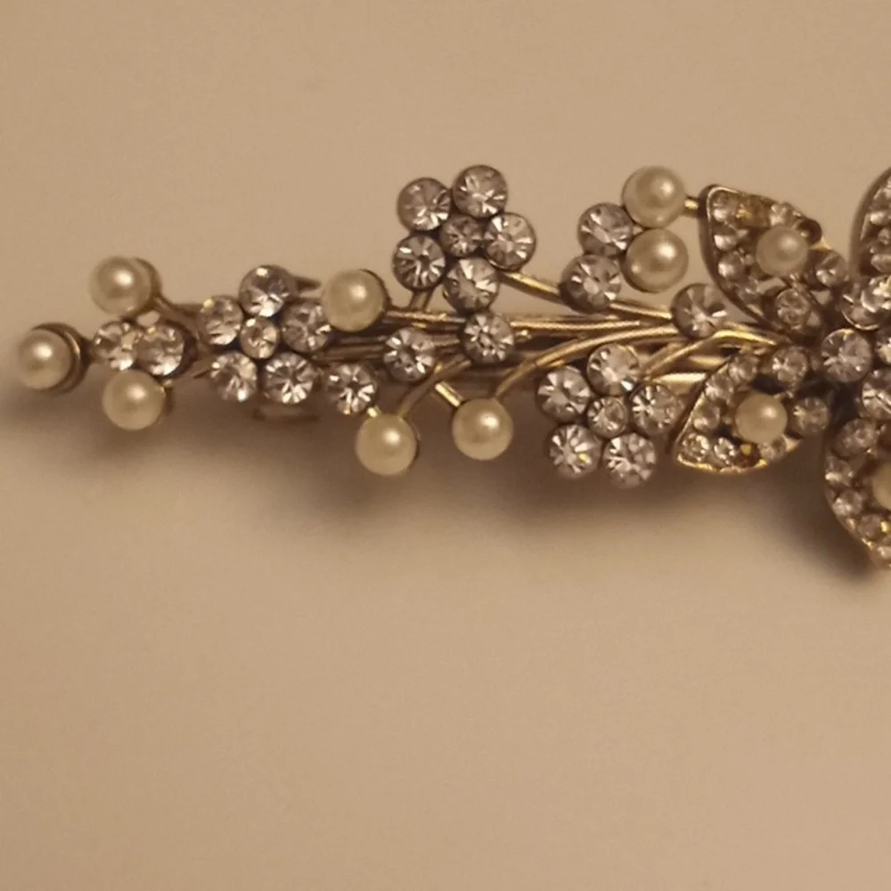 Vintage Bridal Reinstone Pearls Barrett Hair Wedding Prom Clip